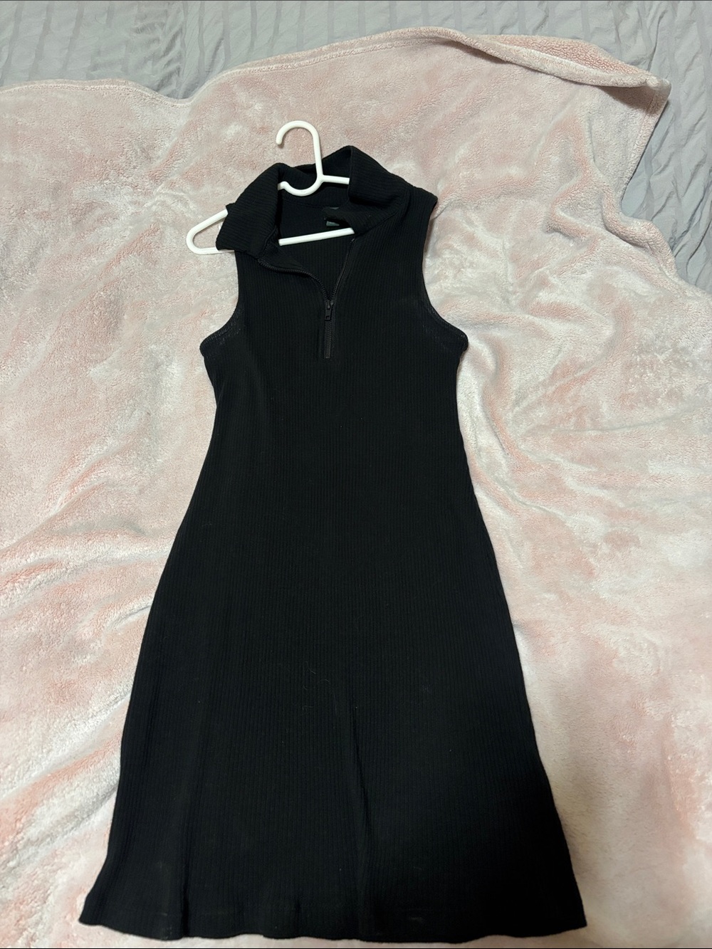 wild fable Black Sleeveless Ribbed Midi Dress with Zip Collar